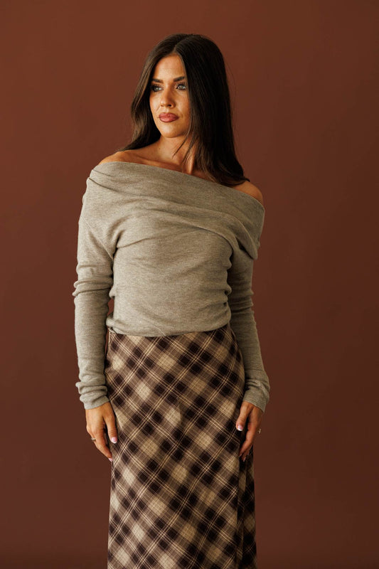 Knitted Off Shoulder Long Sleeve Top