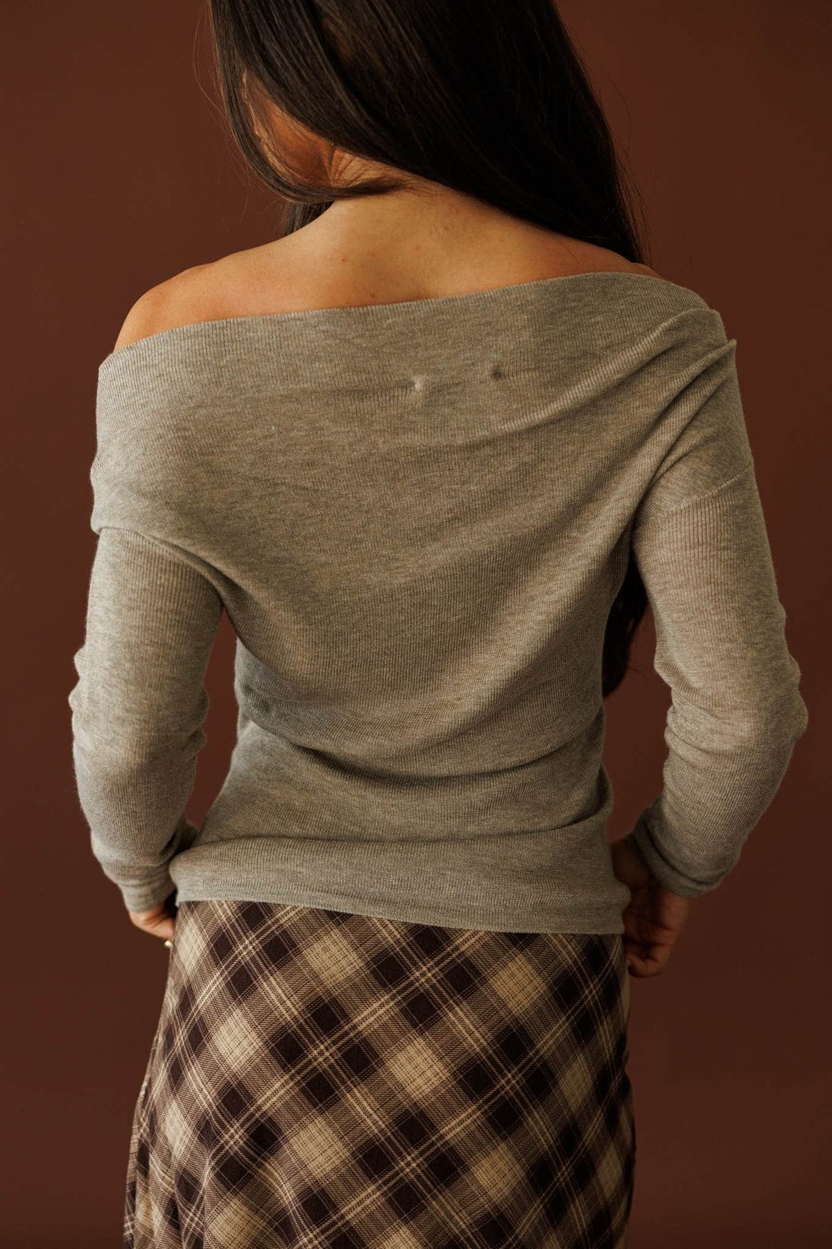Knitted Off Shoulder Long Sleeve Top