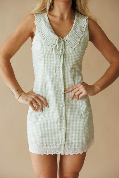 Light Green Gingham Mini Dress